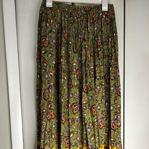 DR2 Green Floral Maxi Skirt with Orange and Pink Details